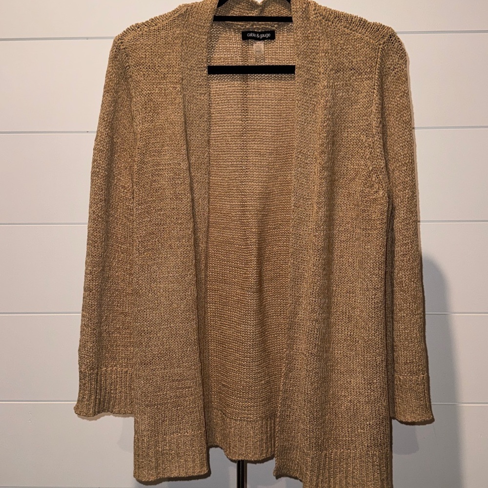 Cable & Gauge Chic Tan Open Front Cardigan Size Medium
